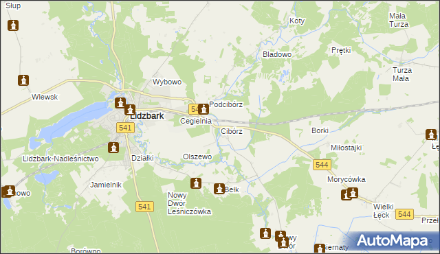 mapa Cibórz gmina Lidzbark, Cibórz gmina Lidzbark na mapie Targeo