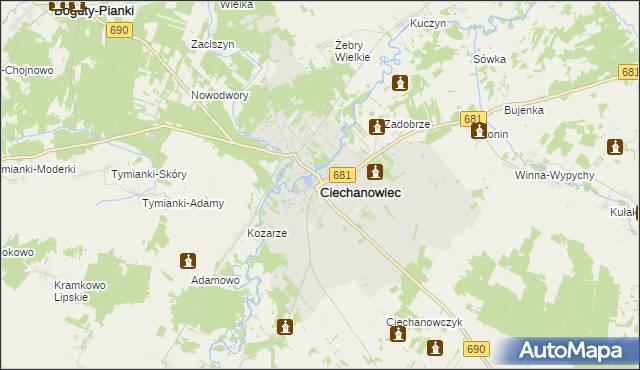 mapa Ciechanowiec, Ciechanowiec na mapie Targeo