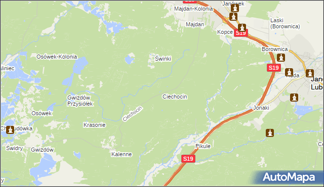 mapa Ciechocin gmina Modliborzyce, Ciechocin gmina Modliborzyce na mapie Targeo