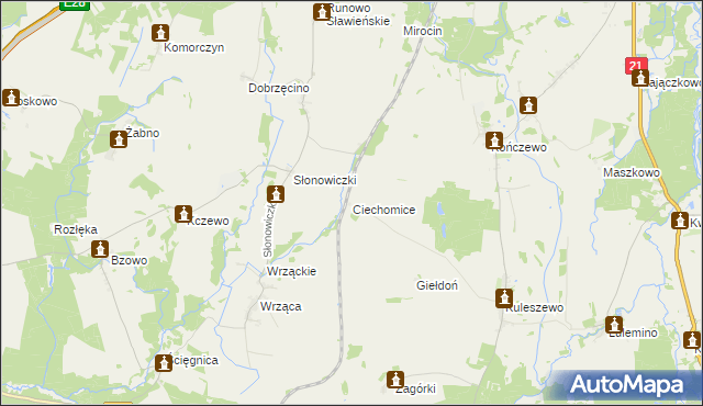 mapa Ciechomice gmina Kobylnica, Ciechomice gmina Kobylnica na mapie Targeo