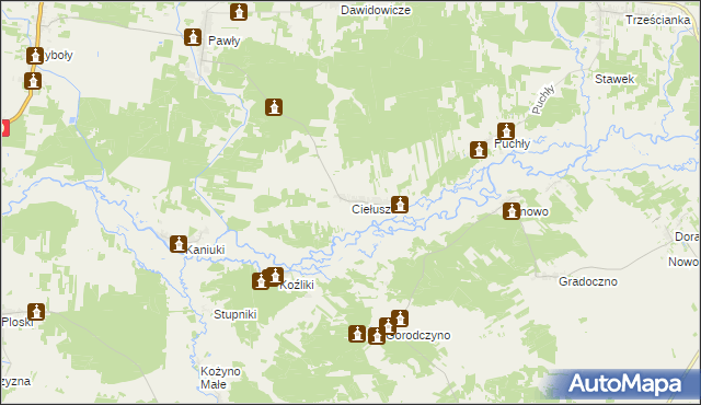 mapa Ciełuszki, Ciełuszki na mapie Targeo