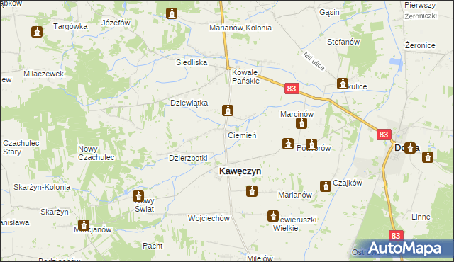 mapa Ciemień, Ciemień na mapie Targeo