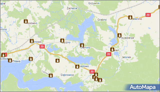 mapa Ciemino gmina Borne Sulinowo, Ciemino gmina Borne Sulinowo na mapie Targeo