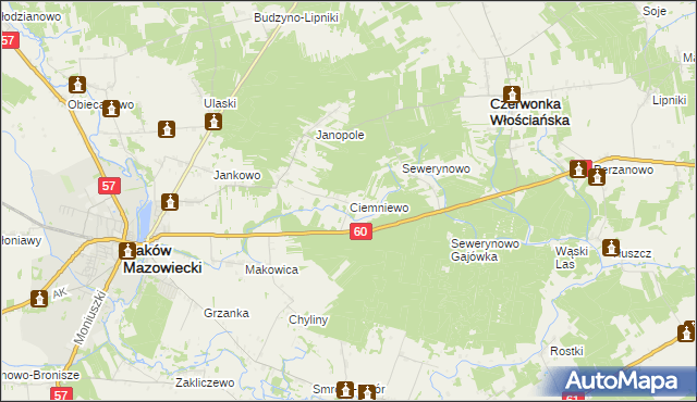 mapa Ciemniewo gmina Czerwonka, Ciemniewo gmina Czerwonka na mapie Targeo