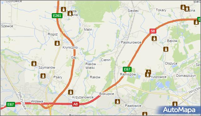 mapa Cienin gmina Wisznia Mała, Cienin gmina Wisznia Mała na mapie Targeo