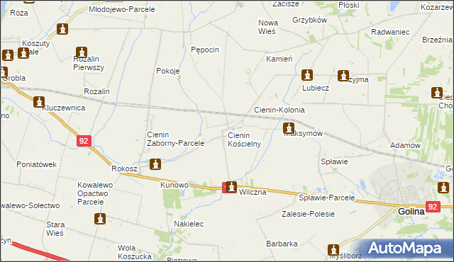 mapa Cienin Kościelny, Cienin Kościelny na mapie Targeo