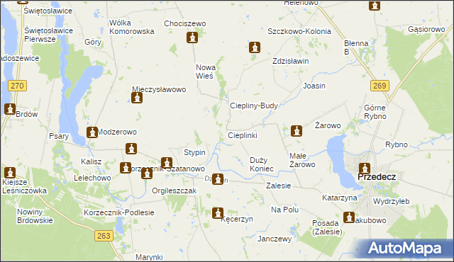 mapa Cieplinki, Cieplinki na mapie Targeo