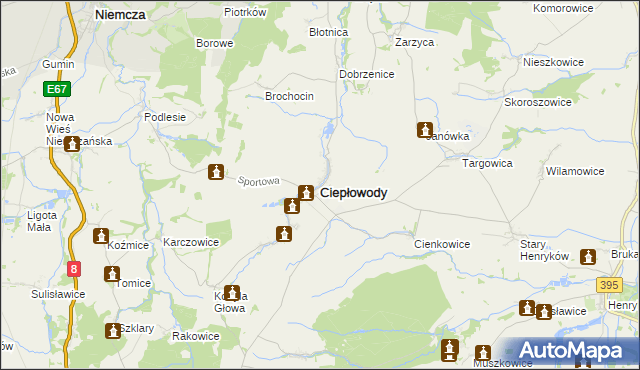 mapa Ciepłowody, Ciepłowody na mapie Targeo