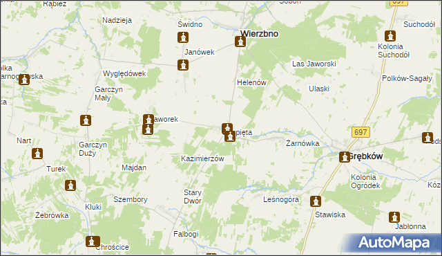 mapa Cierpięta gmina Wierzbno, Cierpięta gmina Wierzbno na mapie Targeo