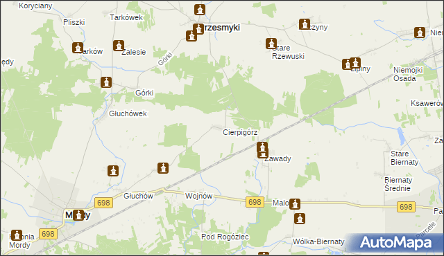 mapa Cierpigórz gmina Przesmyki, Cierpigórz gmina Przesmyki na mapie Targeo