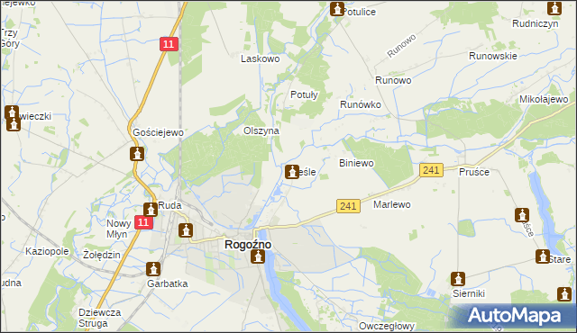 mapa Cieśle gmina Rogoźno, Cieśle gmina Rogoźno na mapie Targeo