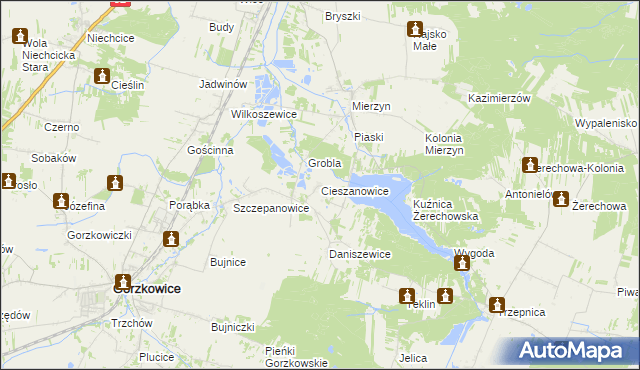 mapa Cieszanowice gmina Gorzkowice, Cieszanowice gmina Gorzkowice na mapie Targeo