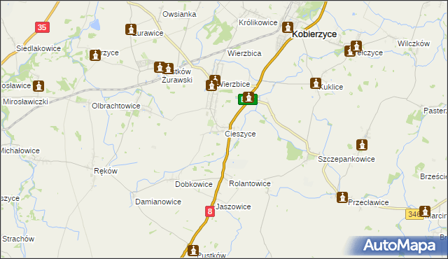 mapa Cieszyce gmina Kobierzyce, Cieszyce gmina Kobierzyce na mapie Targeo