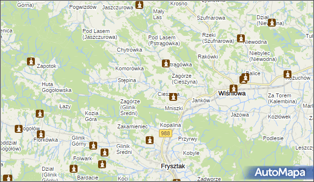 mapa Cieszyna, Cieszyna na mapie Targeo