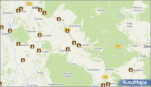 mapa Ciężkowice gmina Gidle, Ciężkowice gmina Gidle na mapie Targeo