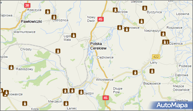 mapa Ciężkowice gmina Polska Cerekiew, Ciężkowice gmina Polska Cerekiew na mapie Targeo