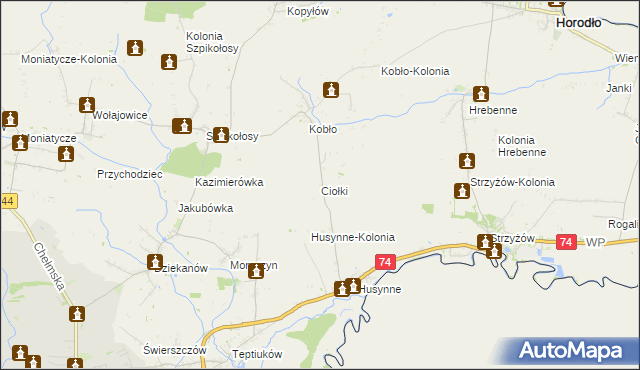 mapa Ciołki gmina Horodło, Ciołki gmina Horodło na mapie Targeo