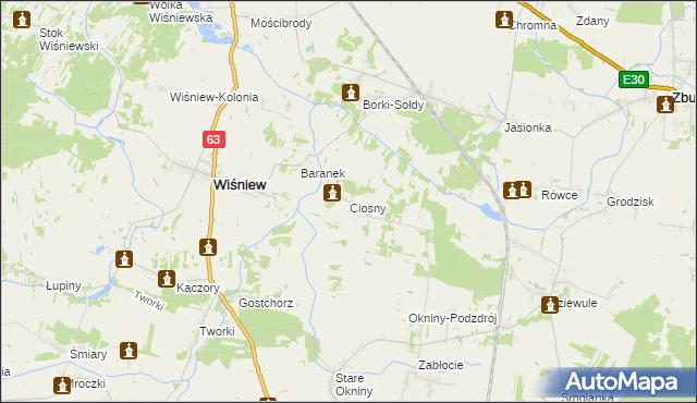 mapa Ciosny gmina Wiśniew, Ciosny gmina Wiśniew na mapie Targeo