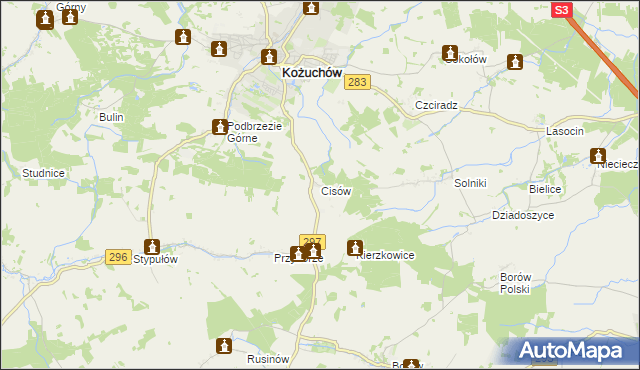 mapa Cisów gmina Kożuchów, Cisów gmina Kożuchów na mapie Targeo