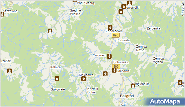 mapa Cisowiec gmina Baligród, Cisowiec gmina Baligród na mapie Targeo