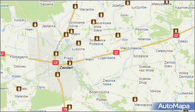 mapa Cyganówka gmina Zwoleń, Cyganówka gmina Zwoleń na mapie Targeo