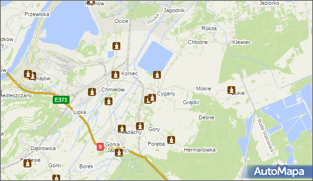 mapa Cygany gmina Nowa Dęba, Cygany gmina Nowa Dęba na mapie Targeo