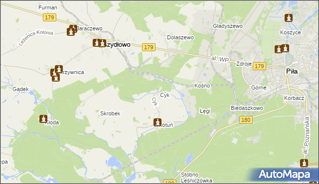 mapa Cyk gmina Szydłowo, Cyk gmina Szydłowo na mapie Targeo