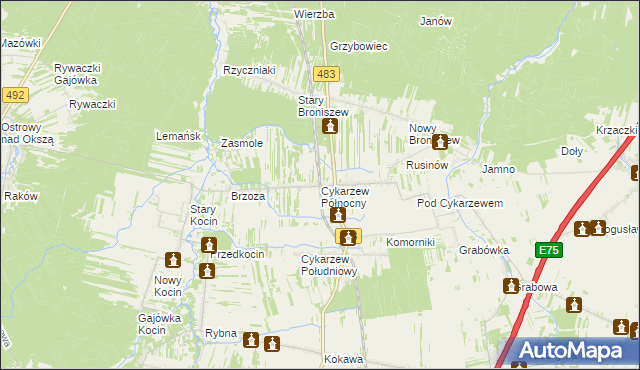 mapa Cykarzew Północny, Cykarzew Północny na mapie Targeo