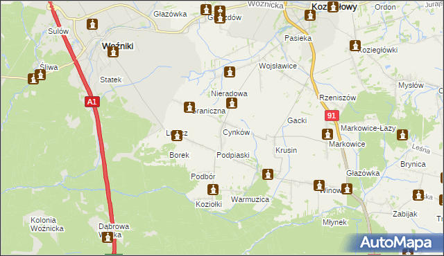 mapa Cynków gmina Koziegłowy, Cynków gmina Koziegłowy na mapie Targeo