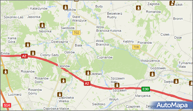 mapa Cyprianów, Cyprianów na mapie Targeo