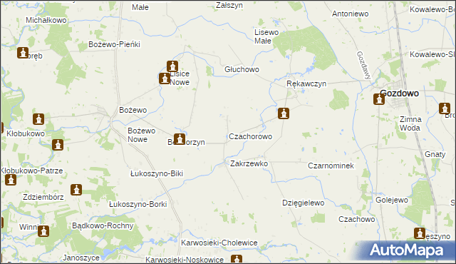 mapa Czachorowo gmina Gozdowo, Czachorowo gmina Gozdowo na mapie Targeo