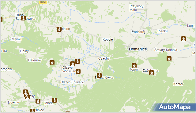 mapa Czachy gmina Domanice, Czachy gmina Domanice na mapie Targeo