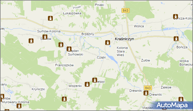 mapa Czajki gmina Kraśniczyn, Czajki gmina Kraśniczyn na mapie Targeo