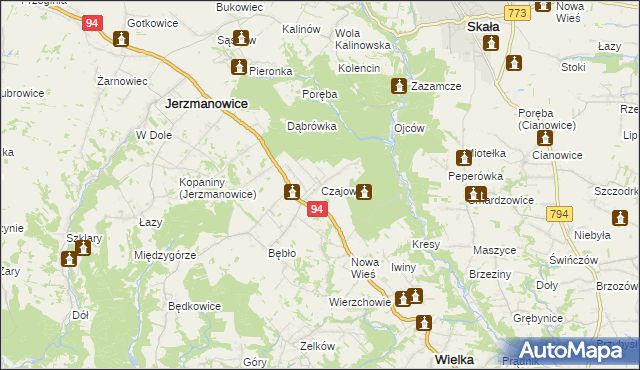 mapa Czajowice, Czajowice na mapie Targeo