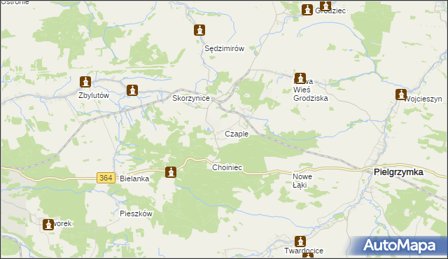 mapa Czaple gmina Pielgrzymka, Czaple gmina Pielgrzymka na mapie Targeo