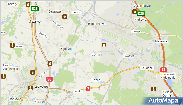 mapa Czaple gmina Żukowo, Czaple gmina Żukowo na mapie Targeo