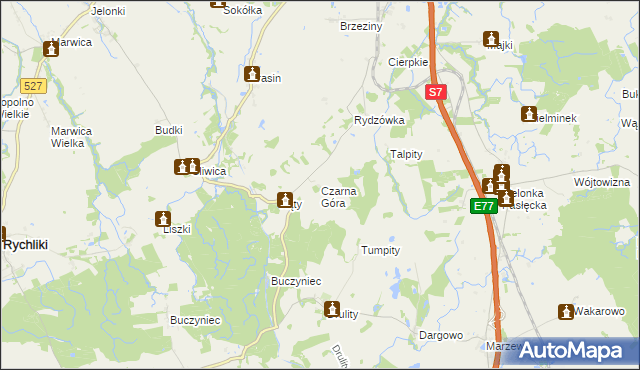 mapa Czarna Góra gmina Pasłęk, Czarna Góra gmina Pasłęk na mapie Targeo