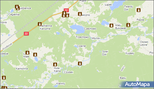 mapa Czarne gmina Kaliska, Czarne gmina Kaliska na mapie Targeo