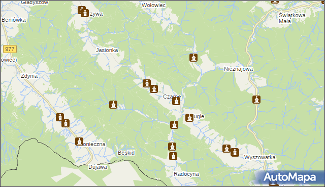 mapa Czarne gmina Sękowa, Czarne gmina Sękowa na mapie Targeo