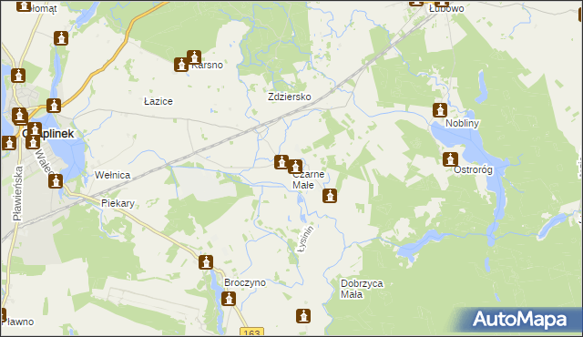 mapa Czarne Małe gmina Czaplinek, Czarne Małe gmina Czaplinek na mapie Targeo