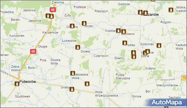 mapa Czarnocin gmina Radzanów, Czarnocin gmina Radzanów na mapie Targeo