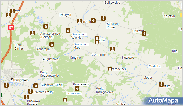 mapa Czarnocin gmina Strzegowo, Czarnocin gmina Strzegowo na mapie Targeo