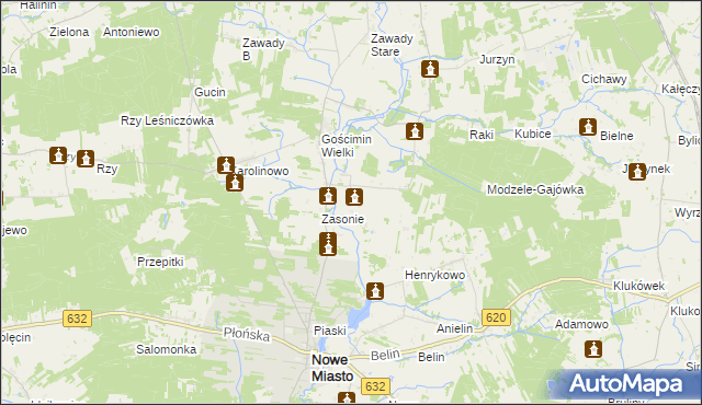 mapa Czarnoty gmina Nowe Miasto, Czarnoty gmina Nowe Miasto na mapie Targeo