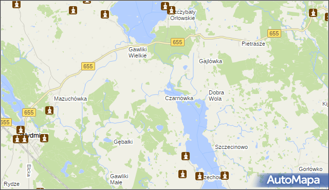 mapa Czarnówka gmina Wydminy, Czarnówka gmina Wydminy na mapie Targeo