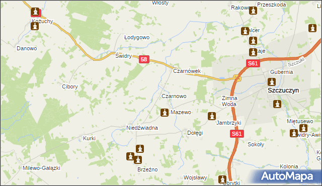 mapa Czarnowo gmina Szczuczyn, Czarnowo gmina Szczuczyn na mapie Targeo