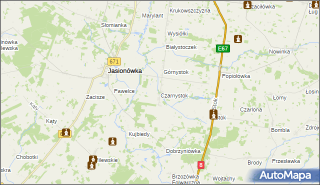 mapa Czarnystok gmina Jasionówka, Czarnystok gmina Jasionówka na mapie Targeo