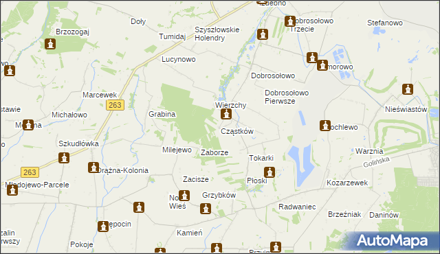 mapa Cząstków gmina Kazimierz Biskupi, Cząstków gmina Kazimierz Biskupi na mapie Targeo