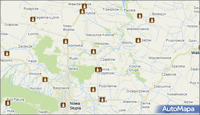 mapa Cząstków gmina Nowa Słupia, Cząstków gmina Nowa Słupia na mapie Targeo