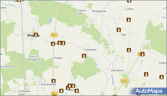 mapa Czeberaki gmina Milanów, Czeberaki gmina Milanów na mapie Targeo