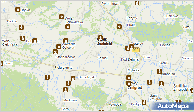 mapa Czekaj gmina Osiek Jasielski, Czekaj gmina Osiek Jasielski na mapie Targeo